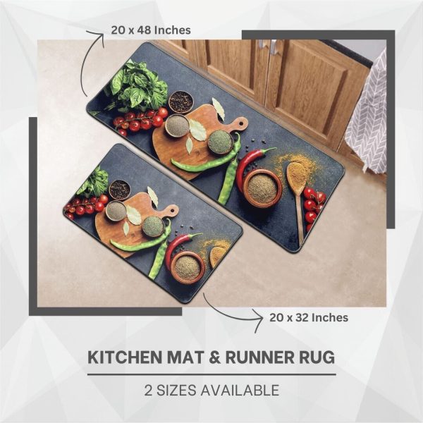 Decorative Kitchen Mat and Runner Rug Set with Fresh Herbs and Spices Design