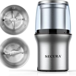 Electric Coffee Grinder and Spice Grinder with 2 Stainless Steel Blades Removabl