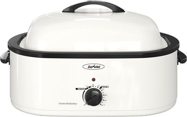 Sunvivi 24lb 20 Quart Roaster Oven Electric Roaster Self-Basting Lid – White