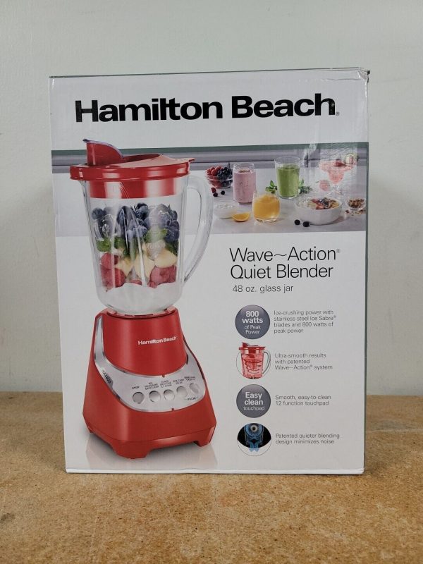 Hamilton Beach Wave Action Blender, 48 oz. Glass Jar, 12 Functions, Red, 53531FG