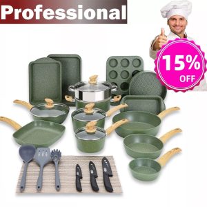 30 Pieces Cookware Set Pots and Pans Set Granite Coated Non Stick Bakeware Set