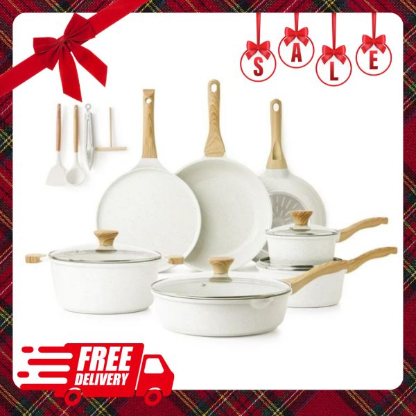 SENSARTE Ceramic Nonstick Pots and Pans Set, 23 Pieces White, PFAS and PFOA Free