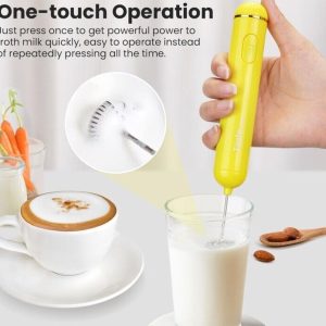 Handheld Milk Frother, Battery Operated Electric Foam Maker and Mixer Yellow-NEW