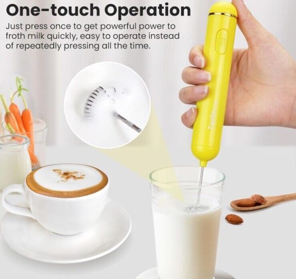 Handheld Milk Frother, Battery Operated Electric Foam Maker and Mixer Yellow-NEW