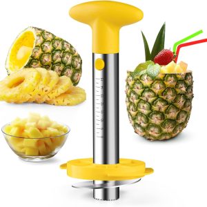 Stainless Steel Pineapple Corer and Slicer with Measurement Marks – Yellow