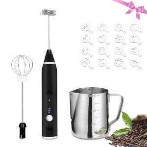 USB Electric Handheld Electric Coffee Milk Frother Set 2 Whisk Mixer Egg Beater