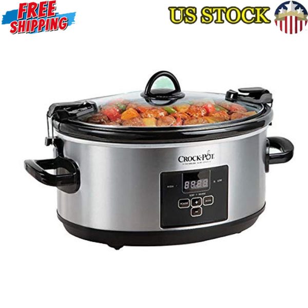 Programmable Cook Slow Cookers 7 Quart Kitchen Appliances Dining Silvery New