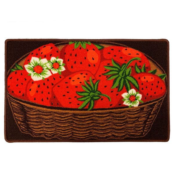 Strawberry Basket Floral Skid-Resistant Kitchen Rug Mat, Red-Brown, 18×30 Inches