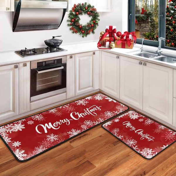 Christmas Kitchen Rugs Set of 2 Kitchen Floor Mats Non-Slip Backing Kitchen Mat