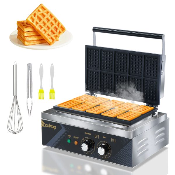 Commercial Stainless Steel Waffle Maker Non-Stick Waffle Maker Machine 10 Grids