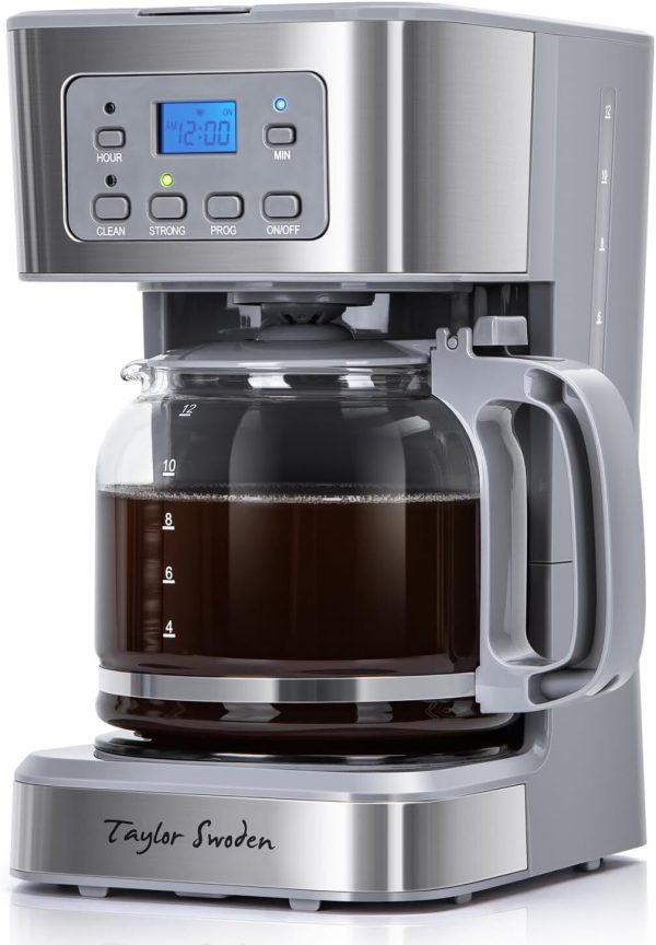 12 Cup Coffee Maker, Espresso Drip Coffee Maker Gray and Stainless Steel