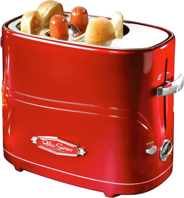 Nostalgia 2 Slot Hot Dog and Bun Toaster with Mini Tongs, Retro Toaster, Cooker