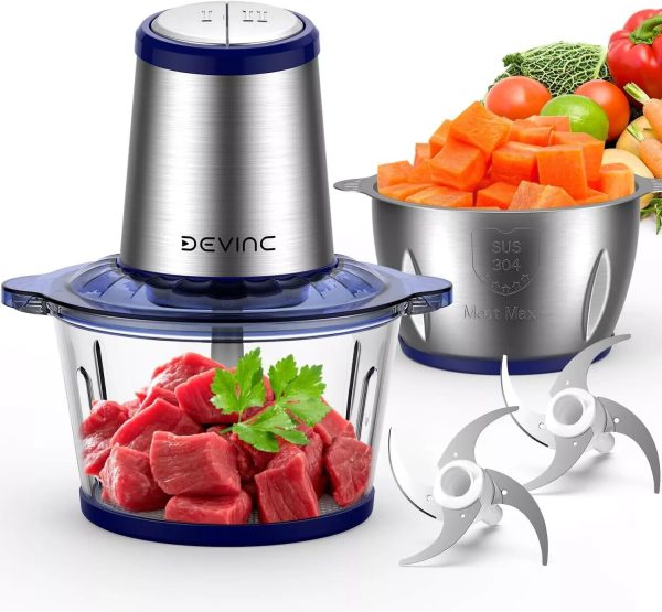 DEVINC Food Processor, Electric Chopper with 2 Bowls (8 Cup+8 Cup), blue