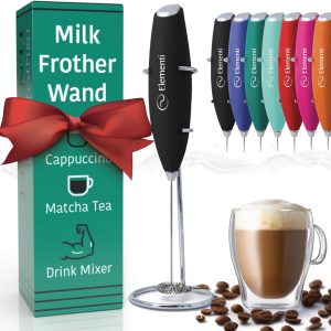 Milk Frother Wand & Drink Mixer – Coffee Frother Handheld – Mini Frother with St