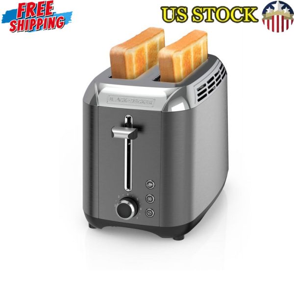 Black Stainless Steel 2-Slice Toaster with Removable Tray Kitchen Essential US