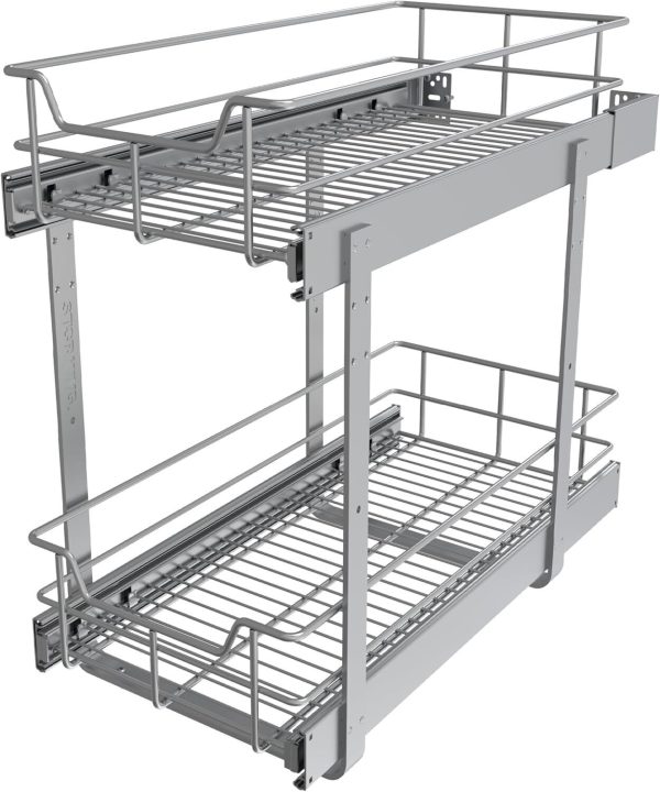 2 Tier Pull Out Cabinet Organizer 11″ W X 17″ D, Slide 11”W x 17”D, 2