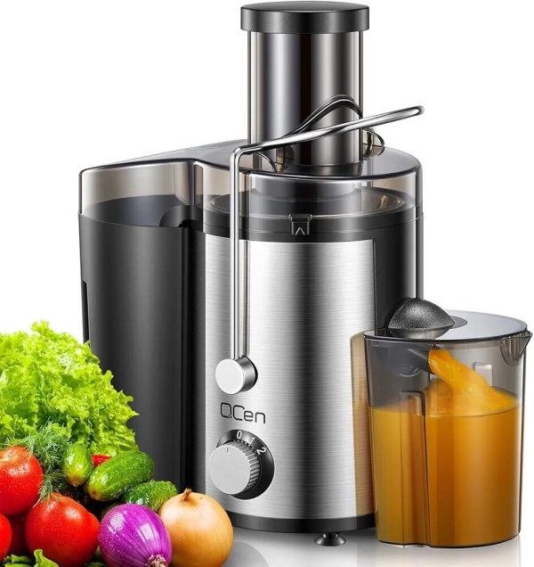 Qcen Juicer Machine, 800W Centrifugal Juicer Extractor with Wide Mouth 3” Feed