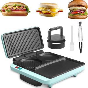 Breakfast Sandwich Maker, Nonstick Electric Griddle & Grill Combo, 3 in 1 Breakf