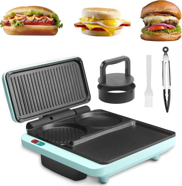 Breakfast Sandwich Maker, Nonstick Electric Griddle & Grill Combo, 3 in 1 Breakf