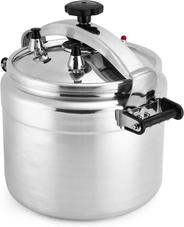 26 Qt Aluminum Pressure Cooker W/ Clamp Bar Lock Double Valves Family Commercial