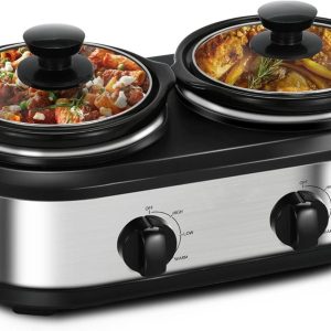 Dual Slow Cooker Buffet Servers and Warmers with 2 X 1.25Qt 3 Adjustable Temp