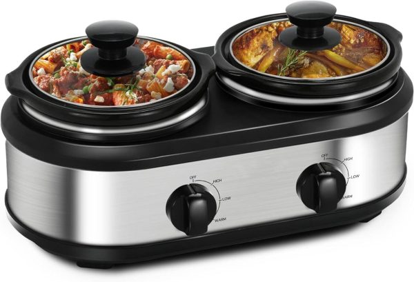 Dual Slow Cooker Buffet Servers and Warmers with 2 X 1.25Qt 3 Adjustable Temp