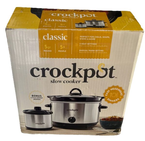 Crockpot 5-Quart Round Manual Stainless Steel Slow Cooker & Little Dipper 16oz.