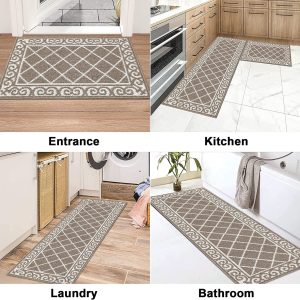 HEBE 2 Piece Kitchen Rug Sets with Runner Non Slip Kitchen Rugs & Mats Washable