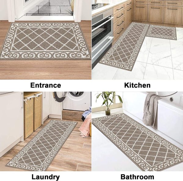 HEBE 2 Piece Kitchen Rug Sets with Runner Non Slip Kitchen Rugs & Mats Washable