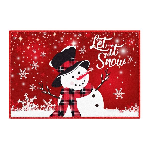 Christmas Kitchen Rug Xmas Holiday Snowflake Kitchen Mat Snowman Non-Slip Dec…