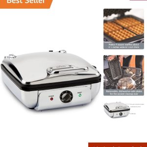 Stainless Steel Waffle Maker 4 Section, Thick Belgium Waffle Makers, Upright …