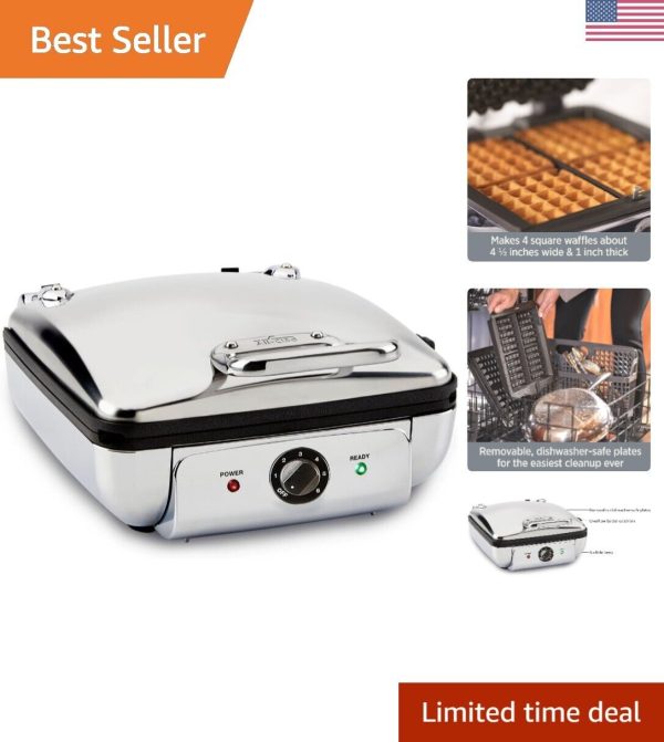 Stainless Steel Waffle Maker 4 Section, Thick Belgium Waffle Makers, Upright …