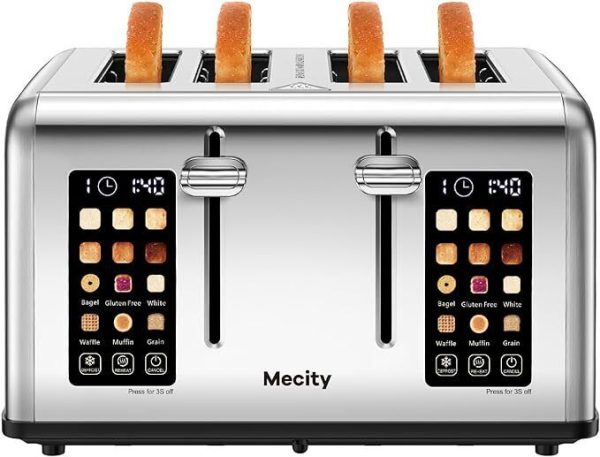 4 Slice Toaster Touch Screen Control 4 Wide Slot, Stainless Steel Smart Toaster