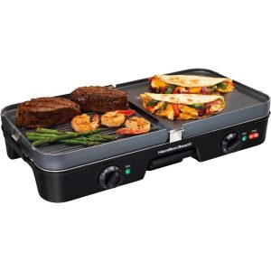 3-in-1 Indoor Electric Grill + Griddle, Black