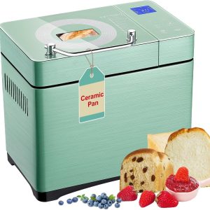 2.2LB Programmable Ceramic Pan Bread Machine, 17-IN-1 Dual Heaters Bread Maker