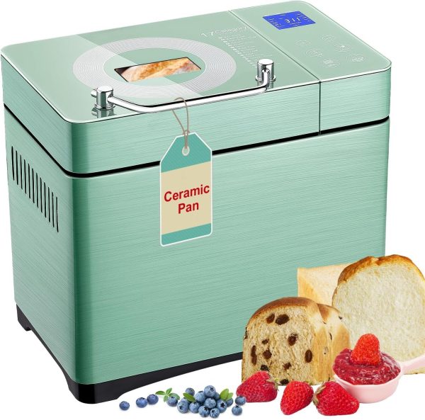 2.2LB Programmable Ceramic Pan Bread Machine, 17-IN-1 Dual Heaters Bread Maker