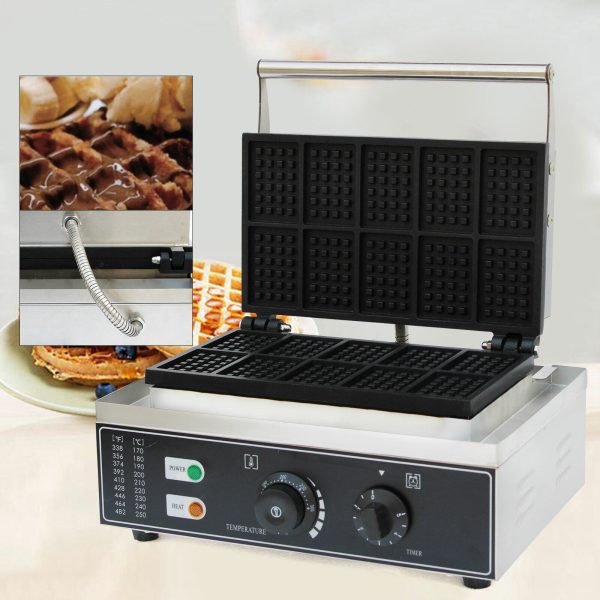 Commercial Electric Waffle Baker 4 Grids Pancake Maker Machine Stainless Steel