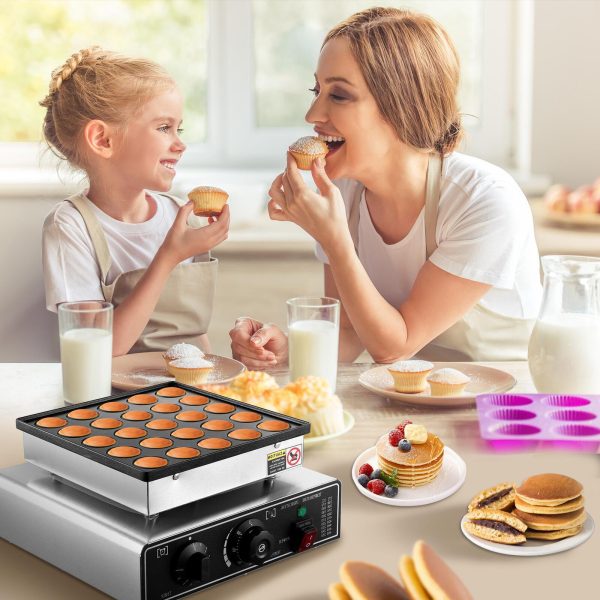 Commercial Mini Dutch Pancake Maker 25 Holes Electric Waffle Machine Nonstick