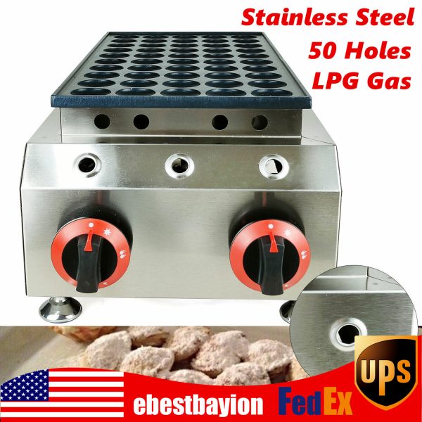 LPG Gas Mini Dutch Pancake Maker Machine 50 Holes Nonstick Poffertjes Mahine