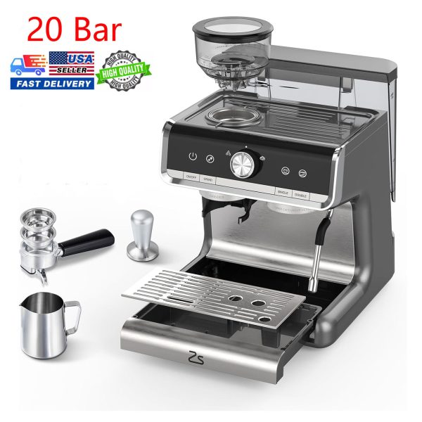 Semi-Automatic Espresso Coffee Machine W/ Grinder & Steamer Wand & Water Tank US