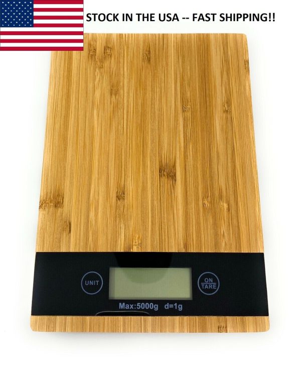 Digital Kitchen Scale – Genuine Bamboo Surface – 5kg (11lb) capacity – US STOCK