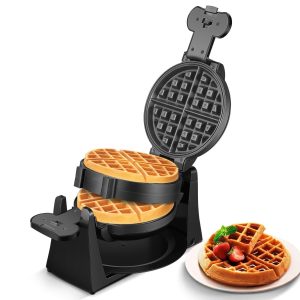 Waffle Maker 1400W Double Belgian Waffle Iron 180° Flip 8 Slices in 3 Mins Ro…