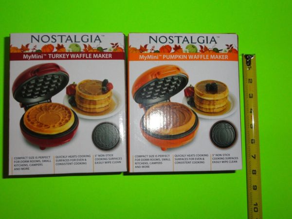 2x MyMini Turkey + Pumpkin WAFFLE MAKER 5” Non-Stick Easy Wipe Thanksgiving Fall