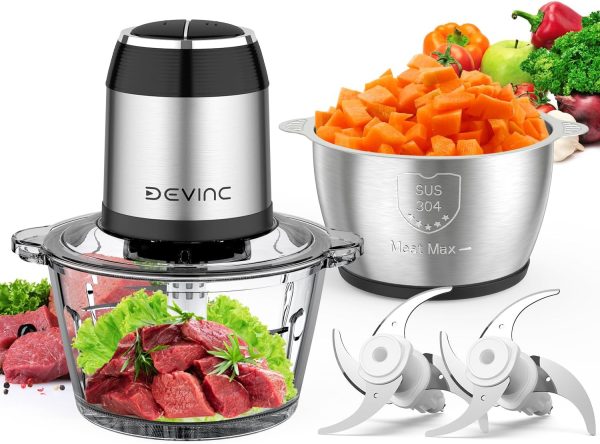 Food Processors, Mini Meat Grinder & Veggie Chopper with 2 Bowls (8 Cup+8 Cup),