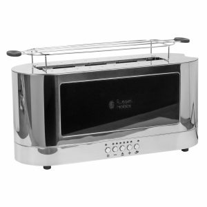 Russell Hobbs Glass Accented Long Toaster, Black & Stainless Steel, 2-Slice Slot