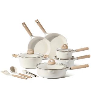 Nonstick Pots and Pans Set,13pcs Induction Kitchen Cookware Sets White Granite