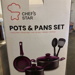 Chef’s Star Pots and Pans Set Nonstick Kitchen Cookware Sets, 7 Pieces Purple