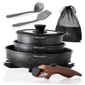 Detachable Handle Induction Cookware Sets – 10 Piece Non-stick Cooking Black