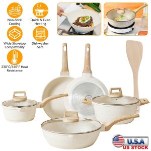 5 Pcs Kitchen Cookware Sets Granite Cookware Nonstick Cooking Set w/ Frying Pans