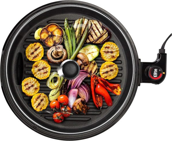 12″ Smokeless Indoor Electric BBQ Grill with Glass Lid Dishwasher Safe